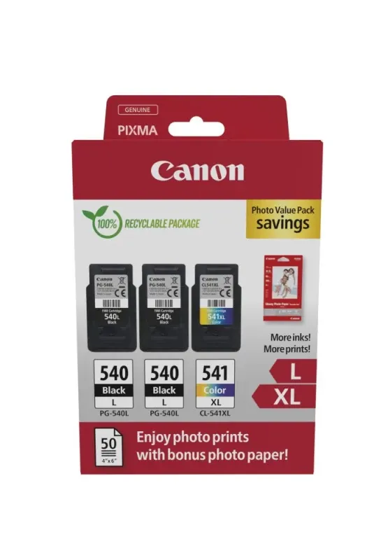 Pack económico de 2 tinteiros Canon PG-540L/1 tinteiro Canon CL-541XL + papel fotográfico