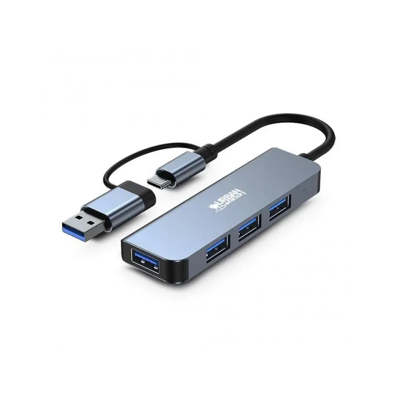 Hub URBAN FACTORY 4 portas 5 Gbit/s MHC35UF USB-A/C Alumínio Cinzento