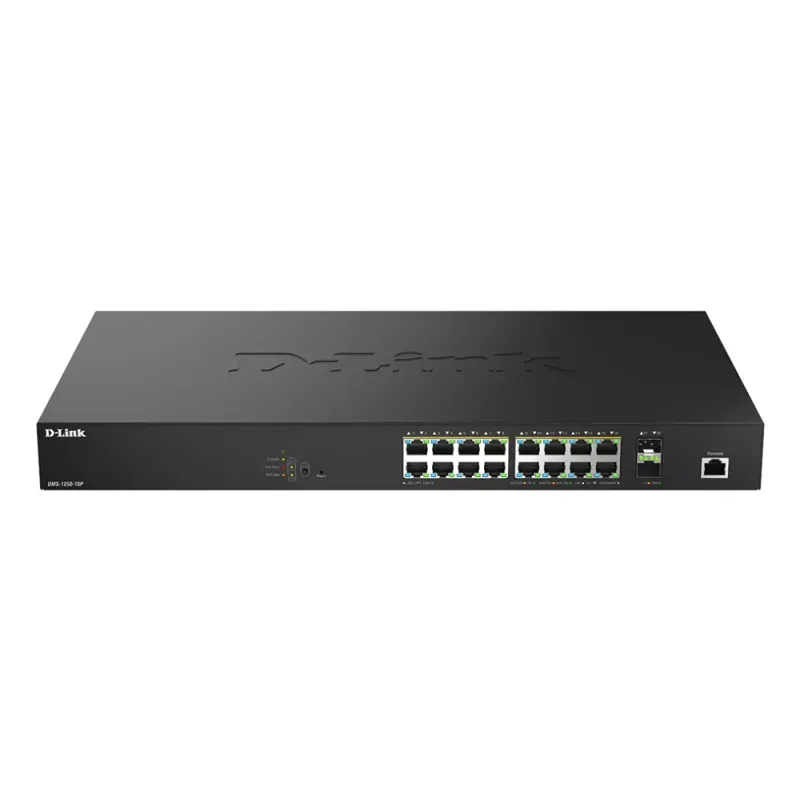 D-Link DMS-1250-18P - Interruptor - L2+ - inteligente - 16 x 10/100/1000/2.5G (PoE++) + 2 x 10 Gigabit SFP+ - desktop - PoE++ (370 W)