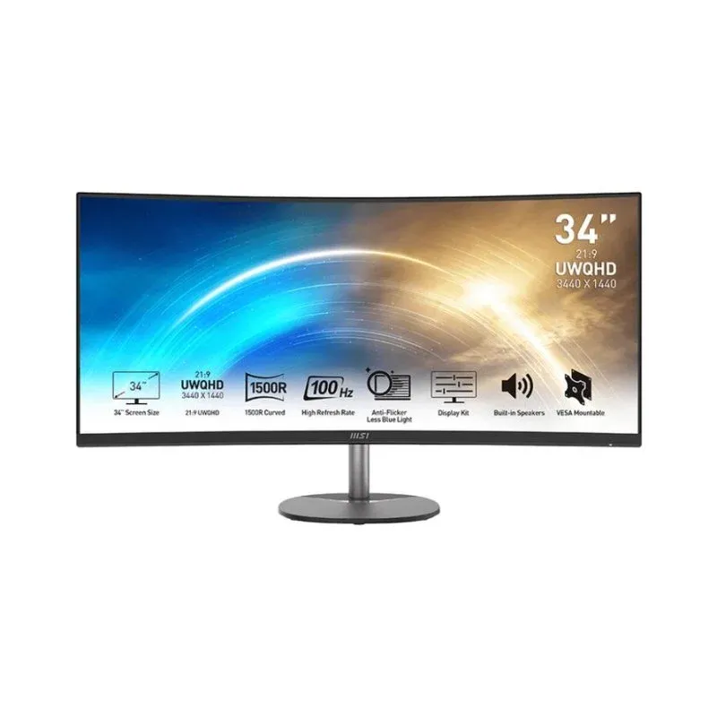 Monitor MSI PRO MP341CQDE 34" UltraWide Quad HD 100Hz VA Curvo FreeSync Altifalantes
