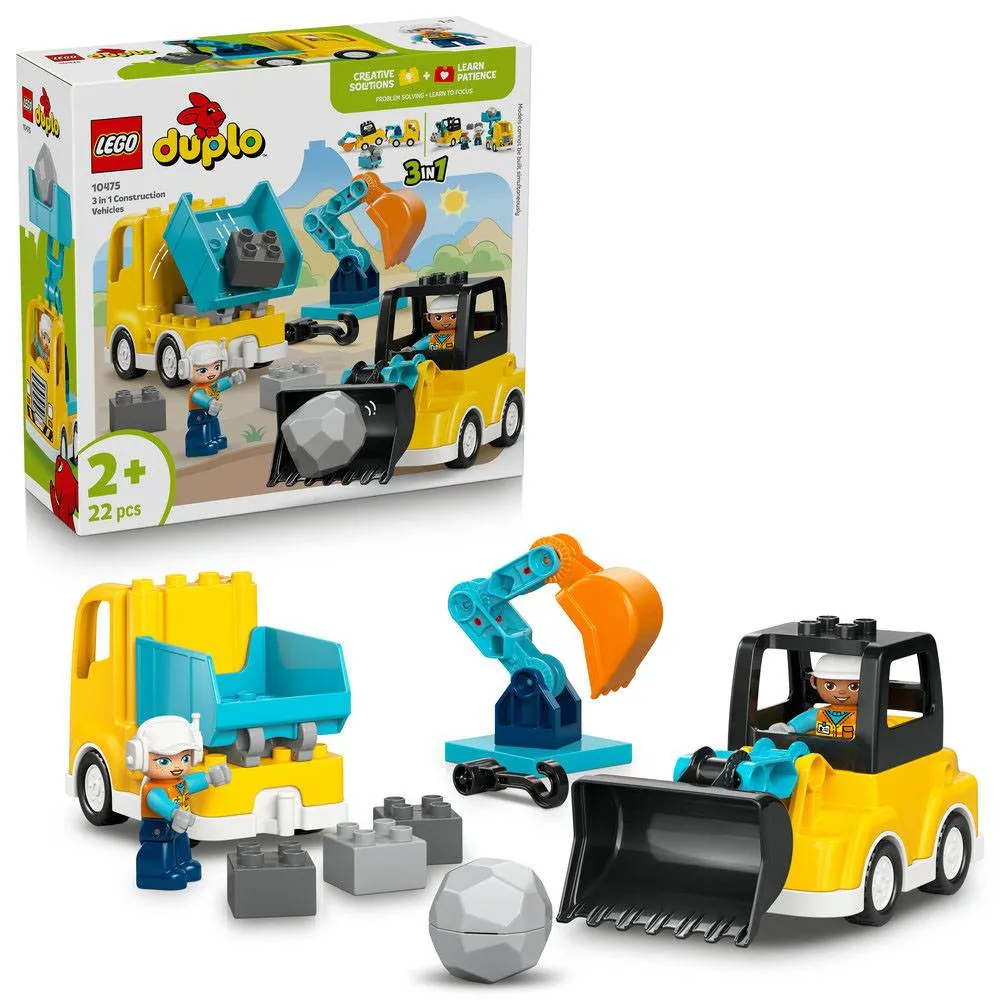 LEGO DUPLO Town: Veículos de Construção 3 em 1 | Idades 2+ | 22 Peças | Item 10475