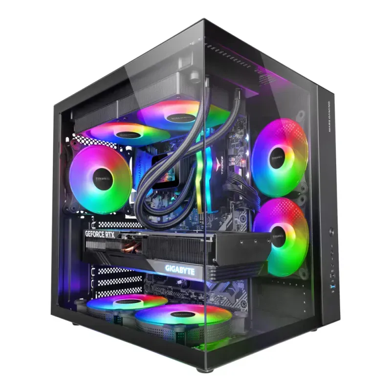 Caixa ATX Mars Gaming MCV-ONE Dual Chamber Tempered Glass FRGB Preta