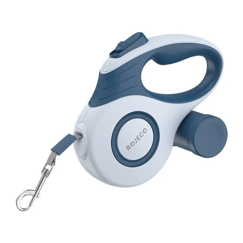 Trela Retrátil 5 mts c/ Compartimento de Saco p/ Animais de Estimação (Azul) - ROJECO