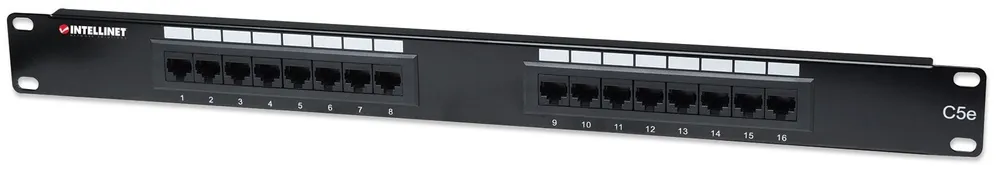 Intellinet Patch Panel, Cat5e, UTP, 16-Port, 1U, Black 513548