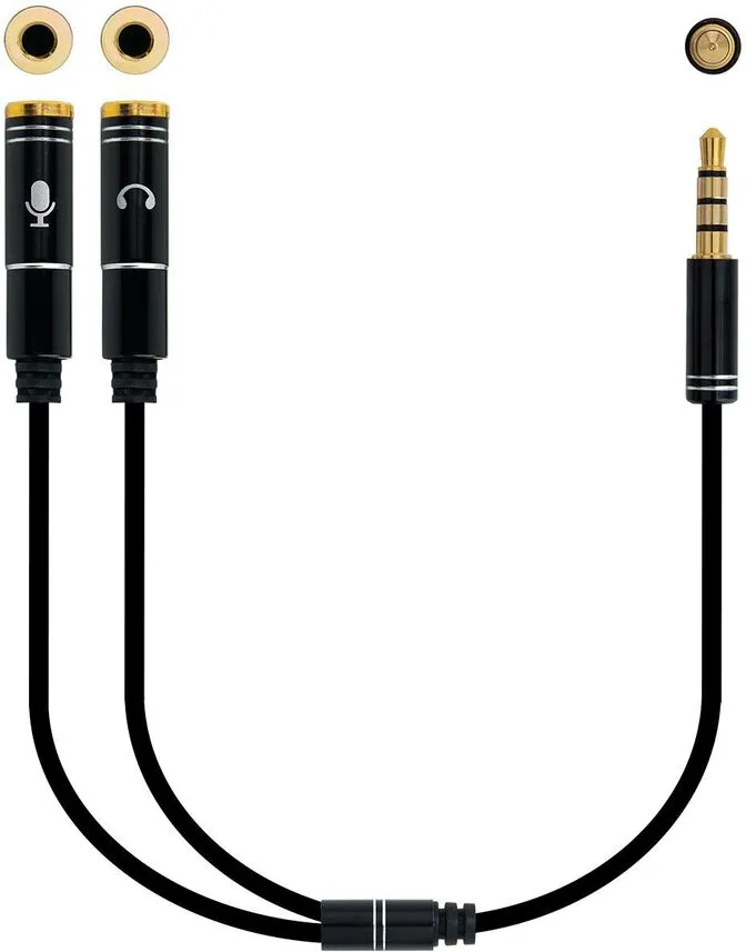Cabo de Divisão Áudio Nanocable Jack 3,5/M 4 PINOS 2x Jack 3,5/H 3 PINOS 30 CM Preto