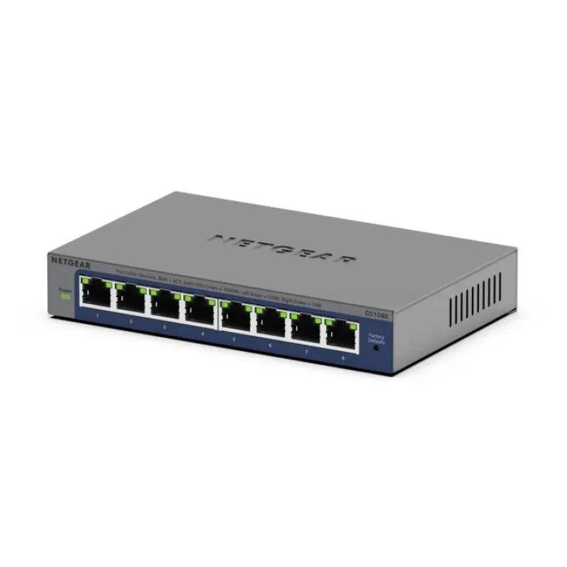 Switch Netgear Gigabit L2/L3 de 8 portas não gerenciável, 16 Gbps, 4000 MAC, sem ventoinha