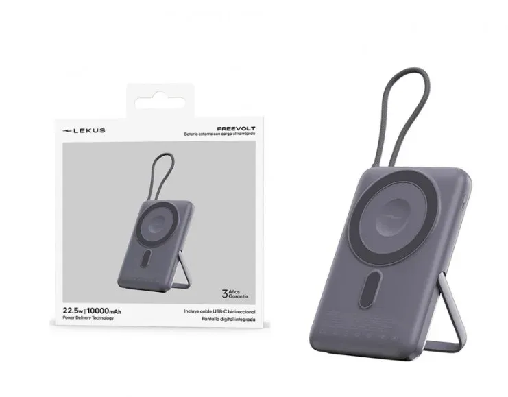 Carregamento Sem Fio MagSafe & Apple Watch 10000mAh Lekus FreeVolt com Display e Cabo USB-C Incorporado