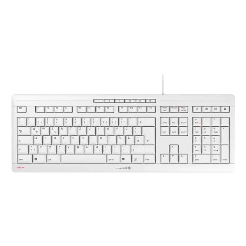 Teclado Cherry Stream completo QWERTZ branco com teclas multimédia USB