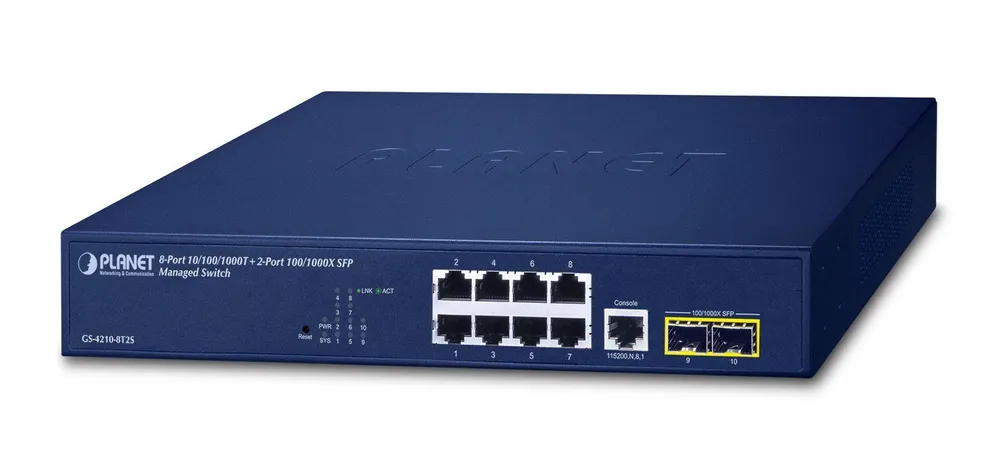 PLANET 10/100/1000T + 2-Port Managed L2/L4 Gigabit GS-4210-8T2S