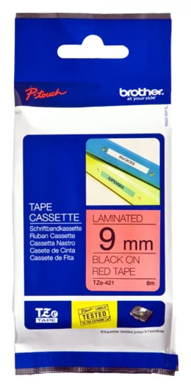 Fita Laminada de 9 mm - Vermelho / Preto, para P-Touch