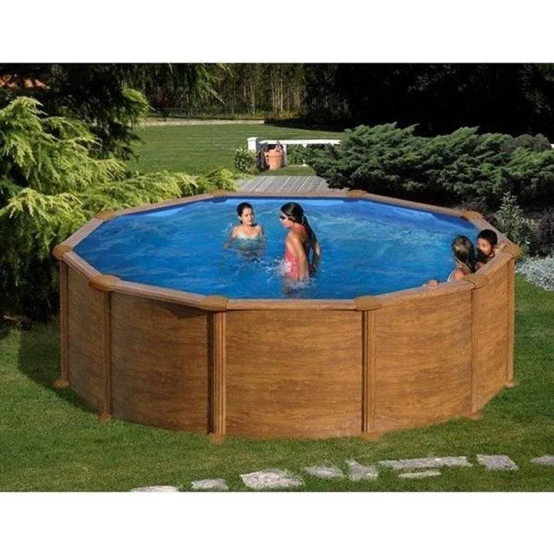 Piscina Desmontável GRE Mauritius Ø4,80 m Madeira Filtro Areia Escada