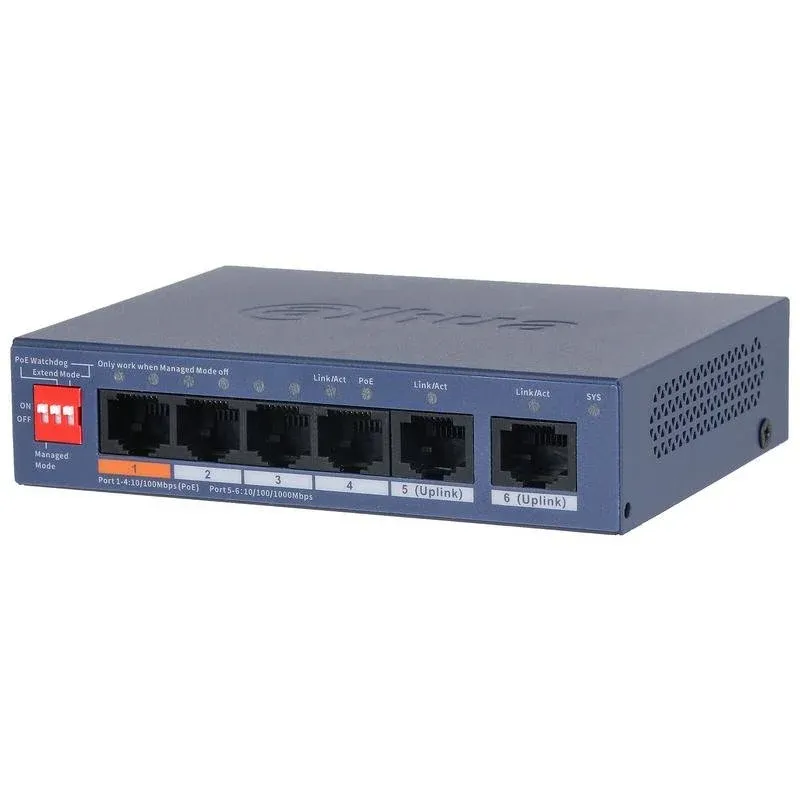 Switch Dahua CS4006-4ET2GT-60 4x PoE 10/100 Mbps 2x Gigabit Gestão Nuvem 60 W