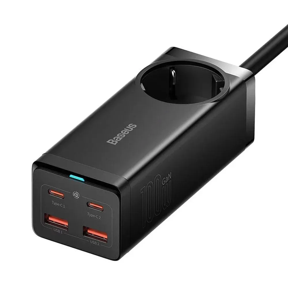 Carregador Baseus Gan3 Pro 2xUSB + 2XUSB-C + Tomada 100w c/ Cabo USB-C 1.5M