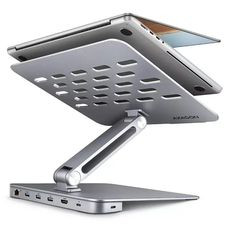 Suporte para portáteis 10" - 16" AXAGON HMC-STND c/ HUB 5Gbps, 3x USB-A, HDMI 4K/60Hz, GLAN, PD 100W, USB-C input