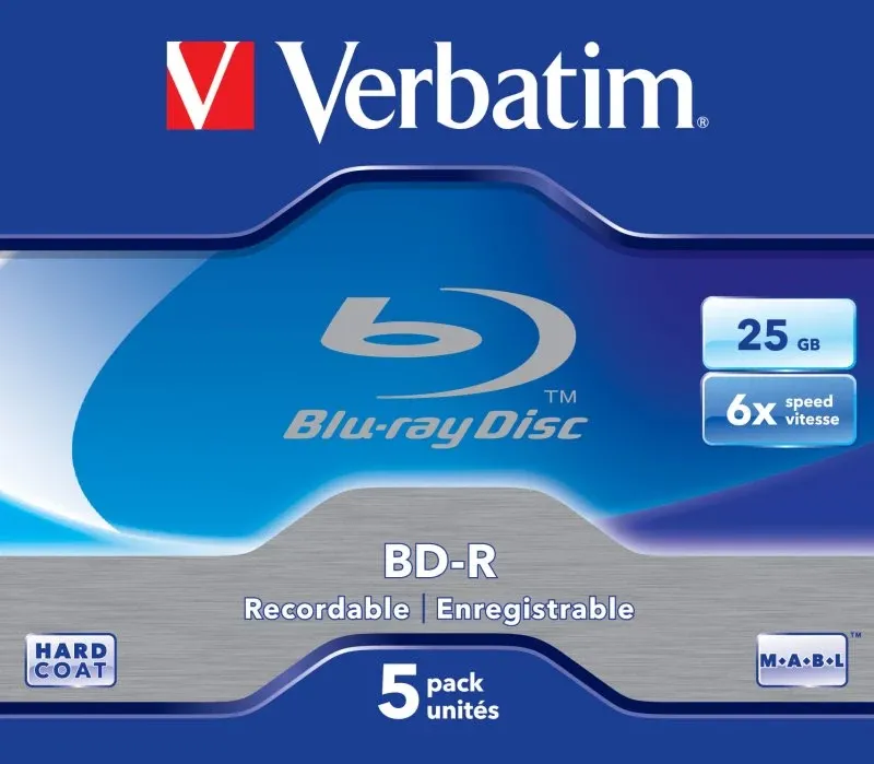 VERBATIM BLU-RAY BD-R SINGLE LAYER 25GB PACK 5 UNIDS WHITE/BLUE