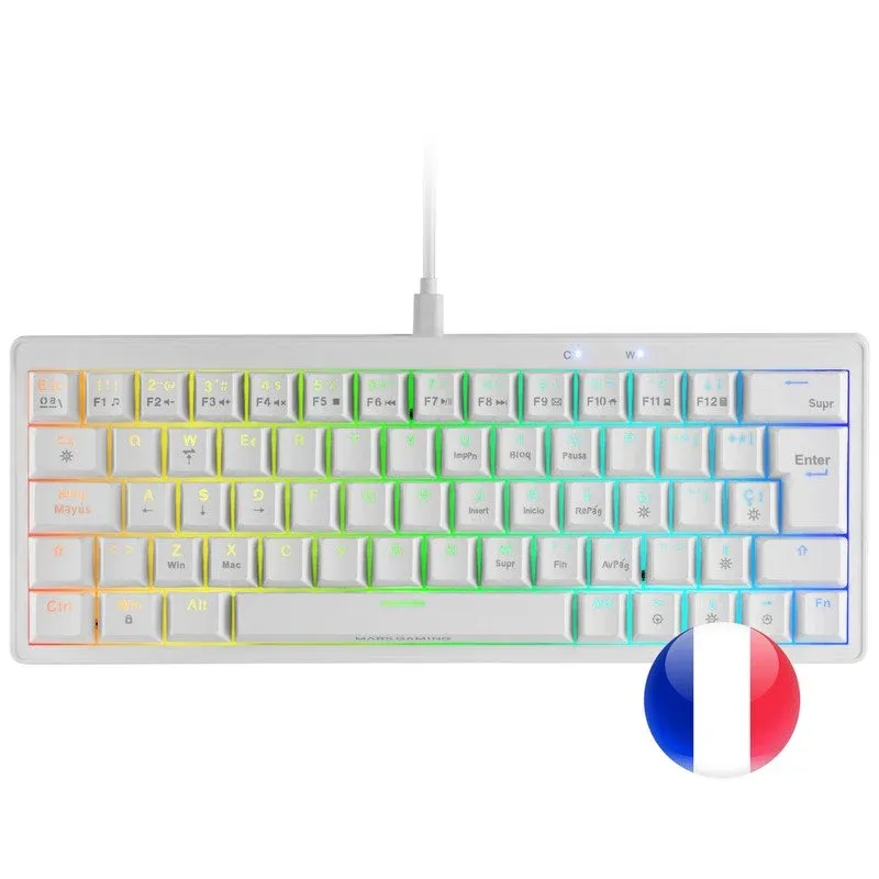 Mars Gaming MKMINIPRO Teclado Mecânico RGB 60% Switch Azul Branco Francês
