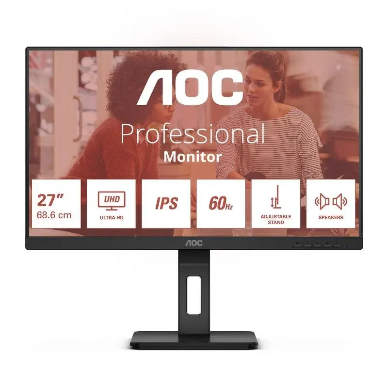 Monitor AOC U27E3UF 27" UltraHD 4K 60Hz IPS Altura Ajustável Tempo de Resposta 4ms