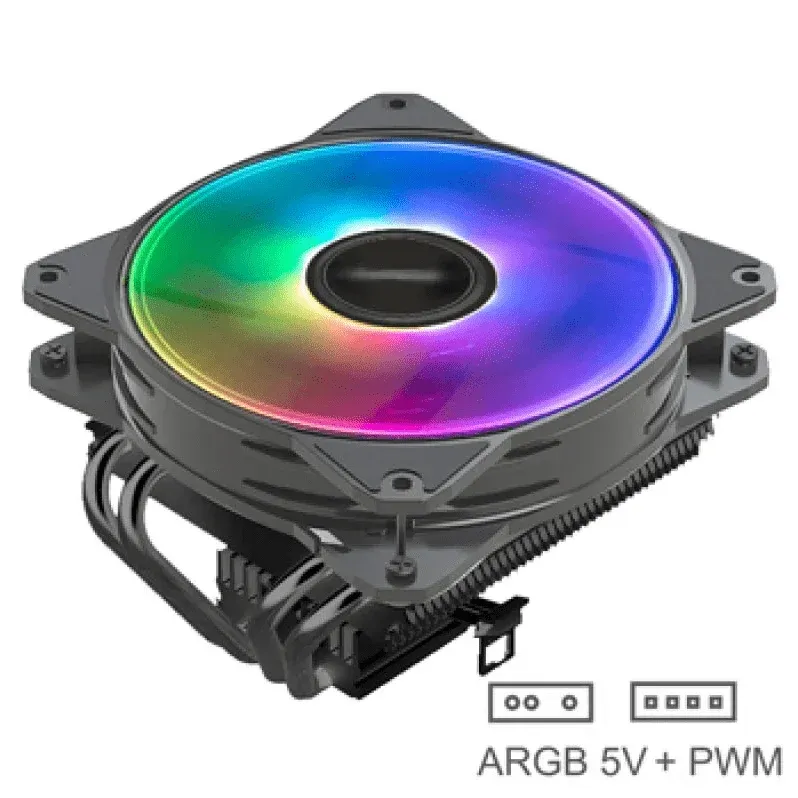 Cooler CPU NTECH 4 Heat Pipes Horizontal ARGB 5V em Preto