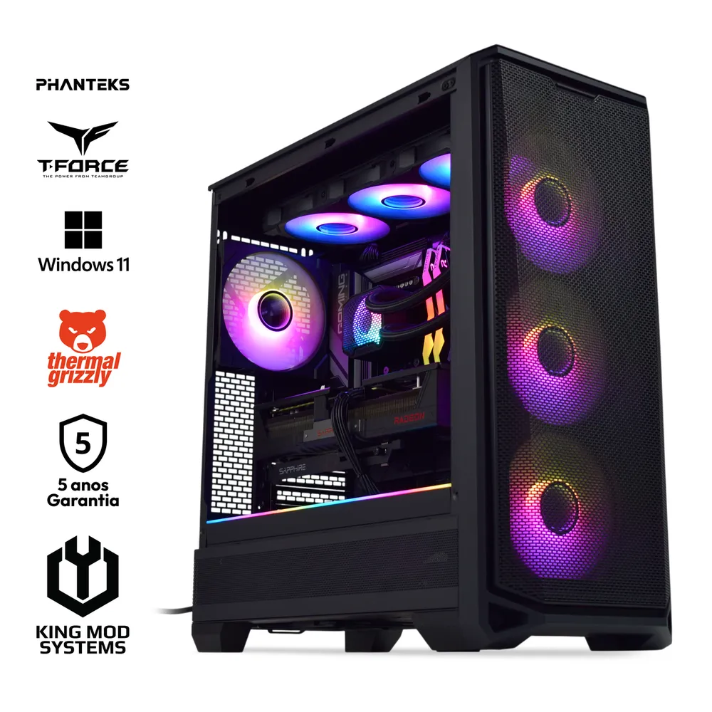 Computador King Mod Gamer-PC Phanteks Ryzen 7 9800X3D 32GB DDR5 2TB RX 9070 XT WiFi W11