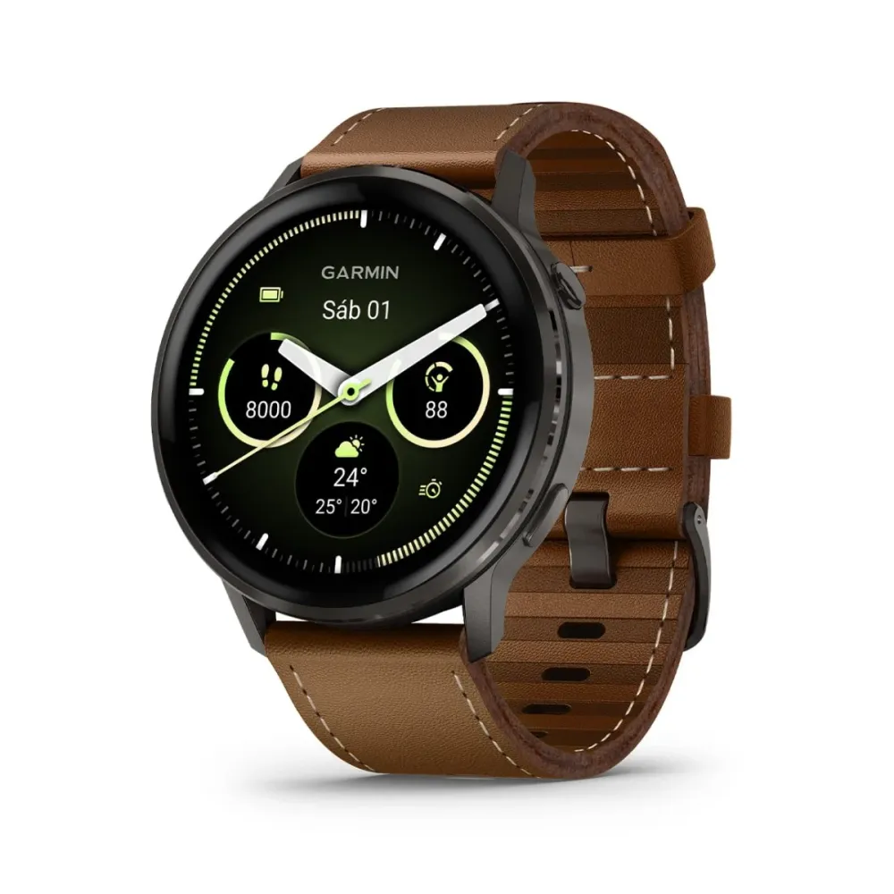 Smartwatch Garmin Venu 4 45mm Castanha em Couro