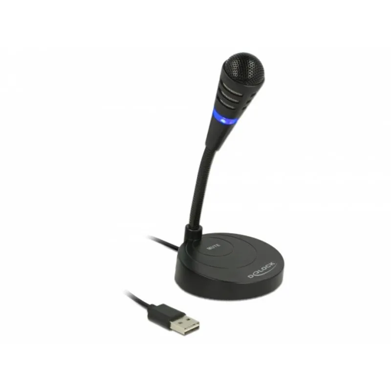 Microfone DeLOCK 65868 USB com pescoço de cisne e botão de silêncio táctil