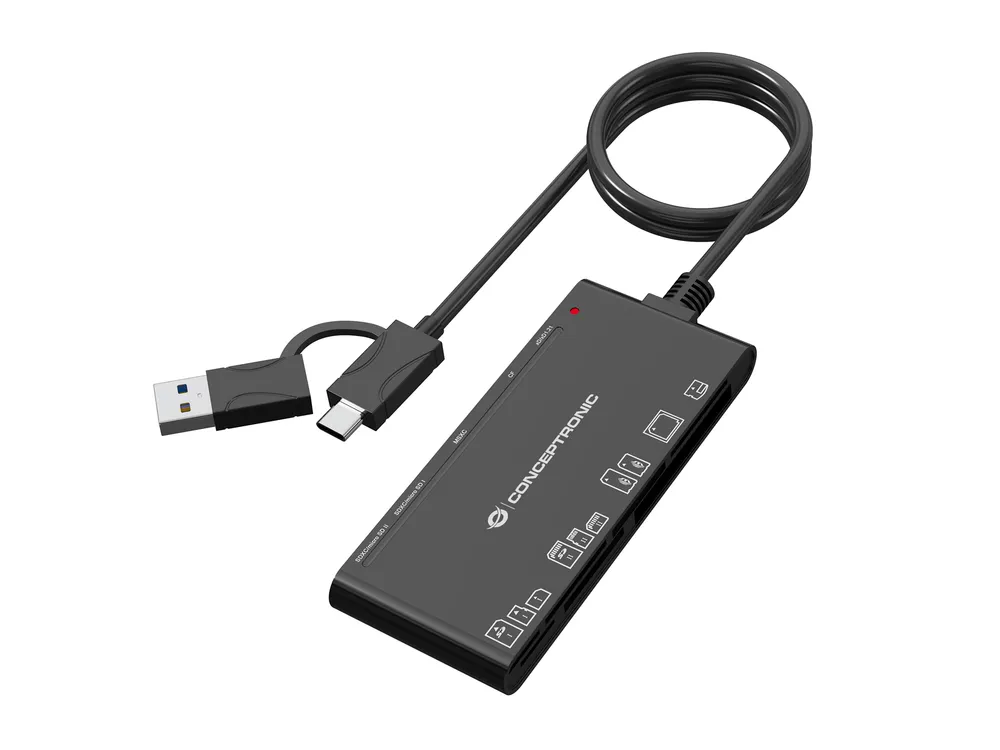 CARD READER EXTERNO CONCENTRONIC BIAN010B USB-C Y USB-A SD, SDHC, SDXC, Micro SD, MMC,MS, CF, XD