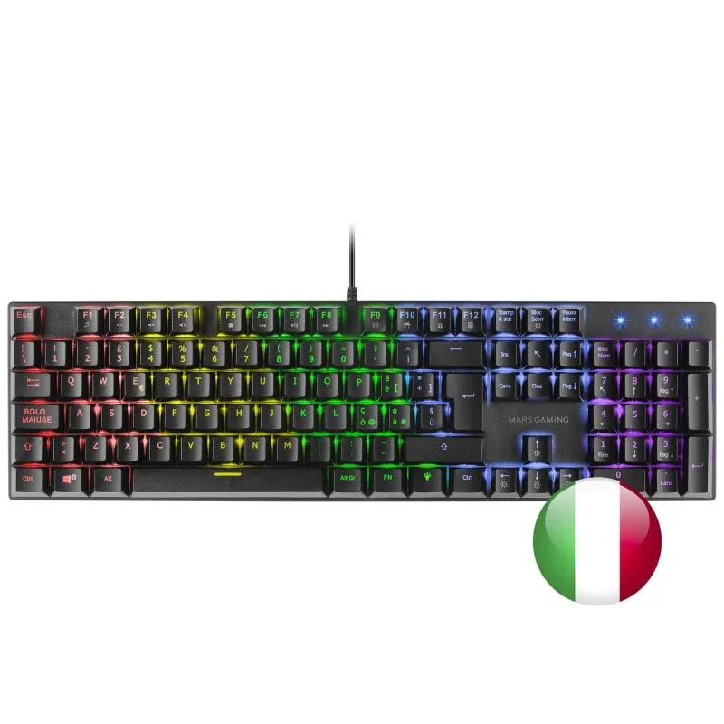 Mars Gaming MK422 Preto Teclado Mecânico RGB Switch RED Idioma Italiano