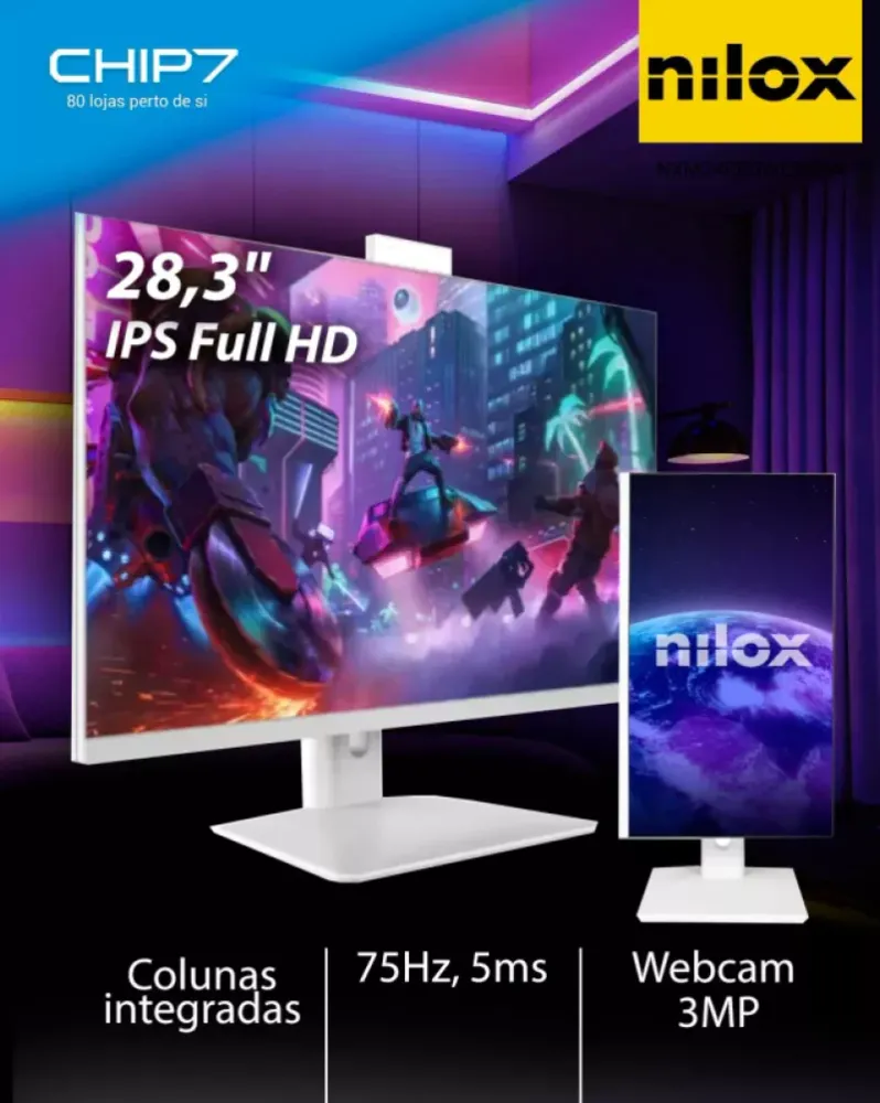 MONITOR NILOX 24" IPS / Full HD / 75Hz / 5ms / Webcam / Colunas / Branco - NXM24REGWEB01W