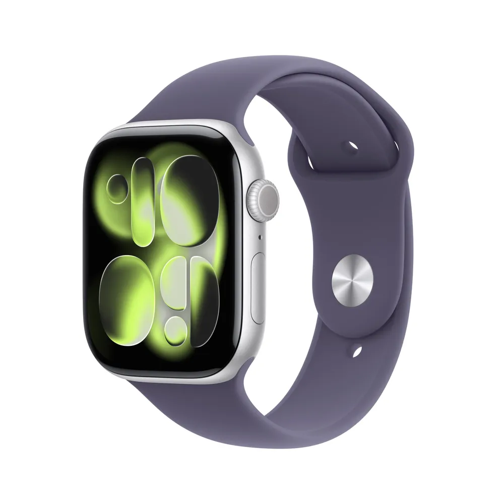 Apple Watch Series 11 Gps 46Mm Alumínio Prateado C/ Bracelete Desportiva Roxo Névoa S/M